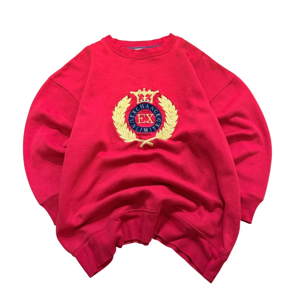 Exchange Unlimited Sweatshirt Mens M Red Vintage Crest‎ Embroidered Crewneck